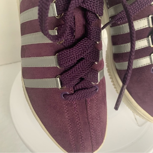 K-Swiss Sneakers Tennis Runners Suede Leather Silver 5 Stripe & Purple Size 7 - Picture 7 of 13